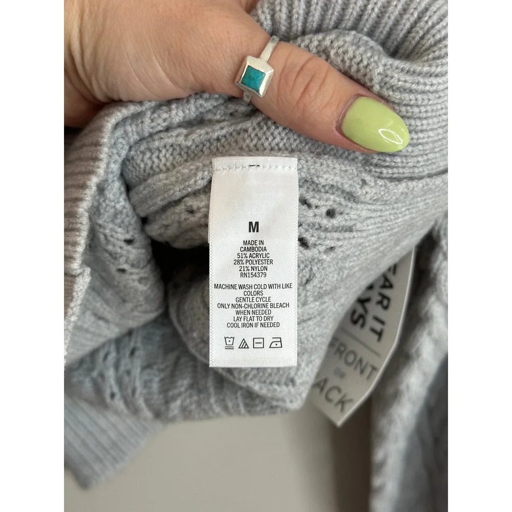 Aeropostale Cable Knit Cardigan Women M Grey EUC Reversible Bow‎ Tie Front 1278